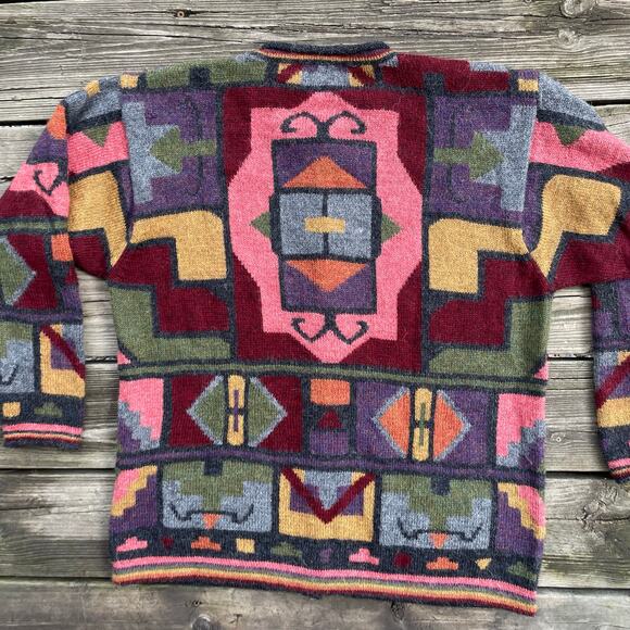 womens waliki 100% alpaca wool geometric sweater button down Large - Picture 16 of 16